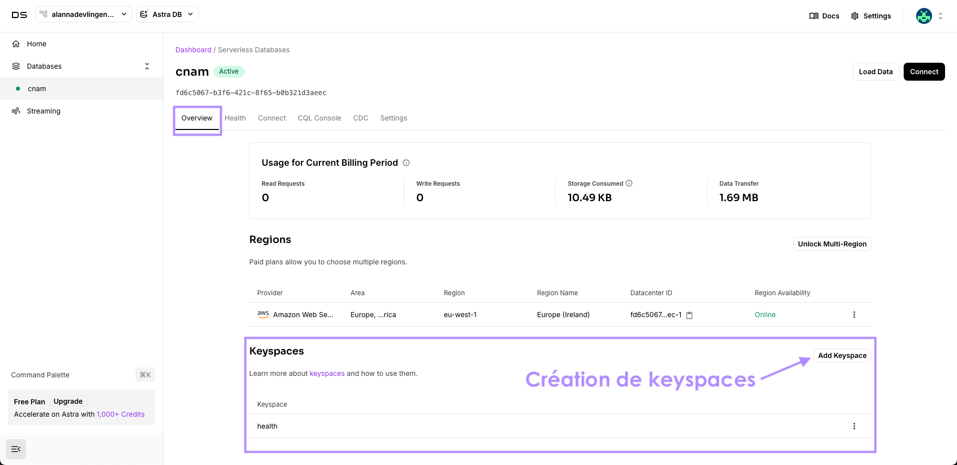 Create keyspace