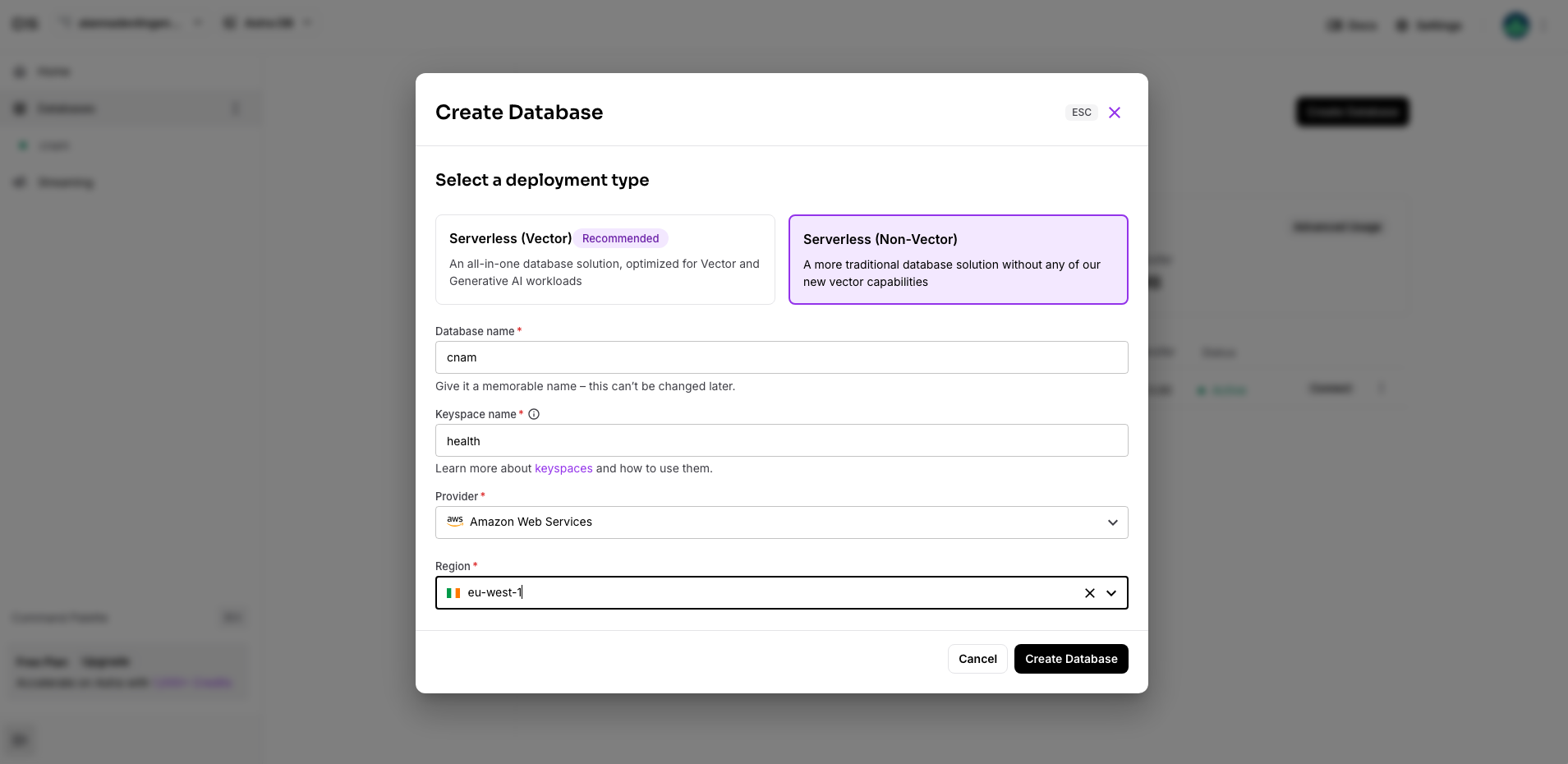 Creating database